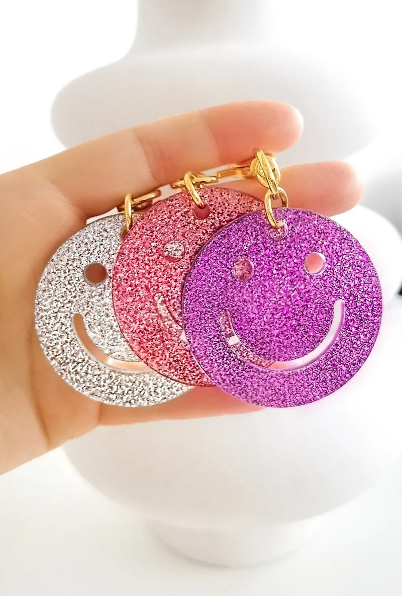 Schlüsselanhänger Glitzer Smiley