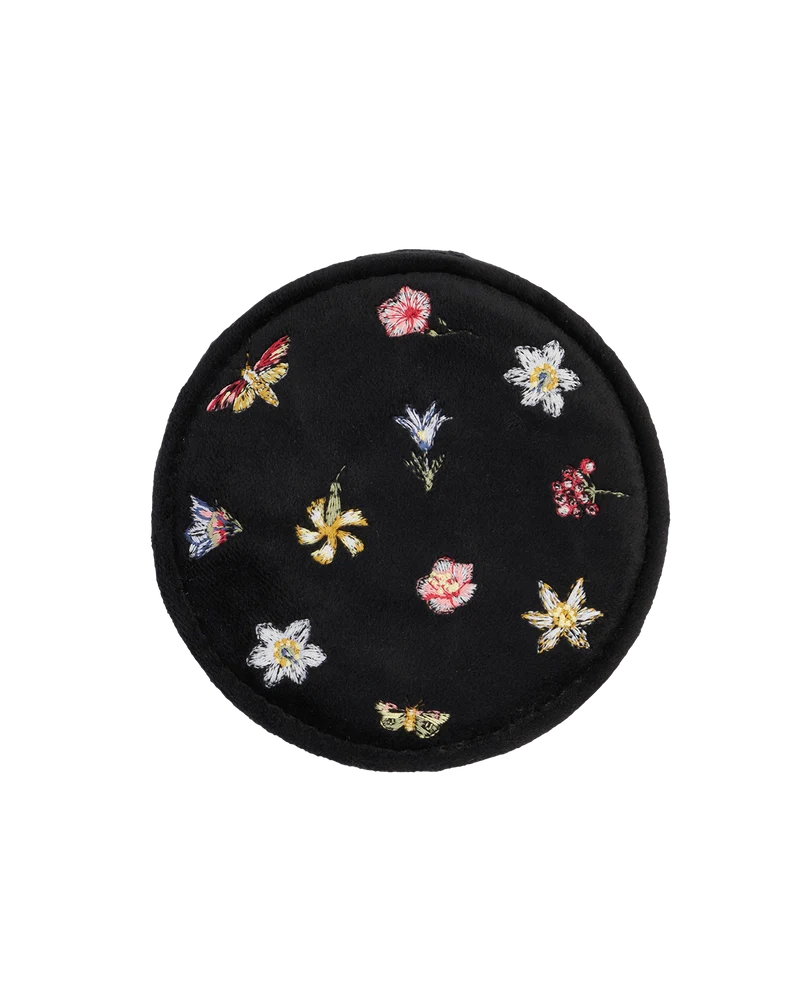 Floral Ditsy Embroidered Black Velvet Jewellery Box
