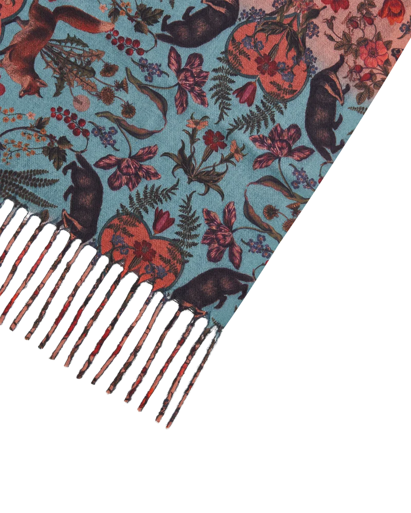 Folksy Fox Tassel Scarf in Teal