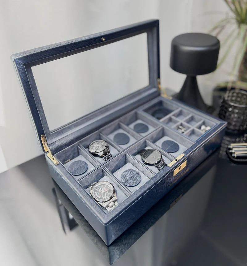 DYNASTY Uhrenbox für 8 Uhren aus Leder mit Glas