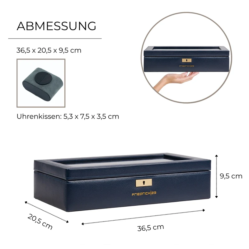 DYNASTY Uhrenbox für 8 Uhren aus Leder mit Glas