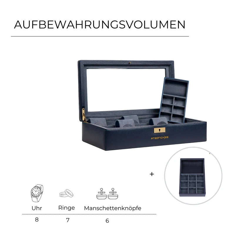 DYNASTY Uhrenbox für 8 Uhren aus Leder mit Glas