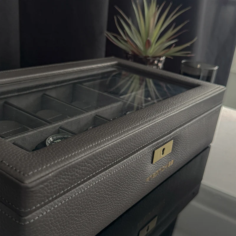 DYNASTY Uhrenbox für 8 Uhren aus Leder mit Glas