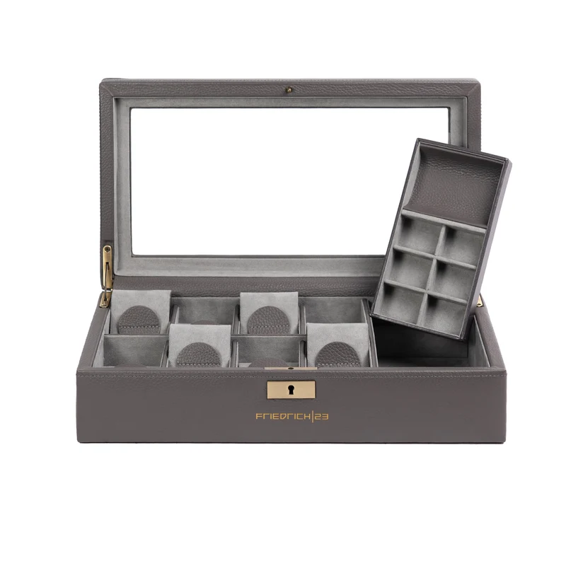 DYNASTY Uhrenbox für 8 Uhren aus Leder mit Glas