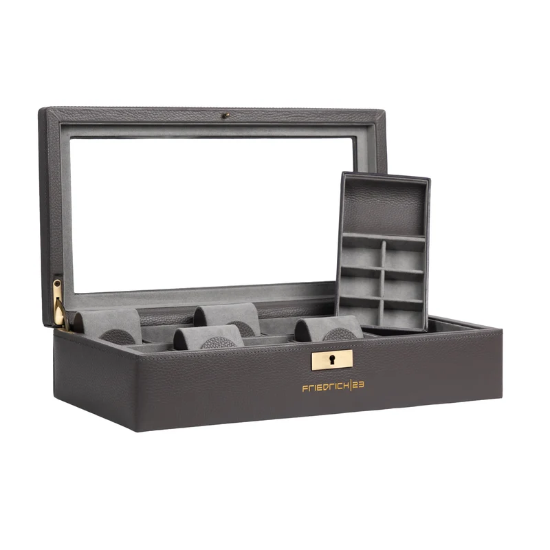 DYNASTY Uhrenbox für 8 Uhren aus Leder mit Glas