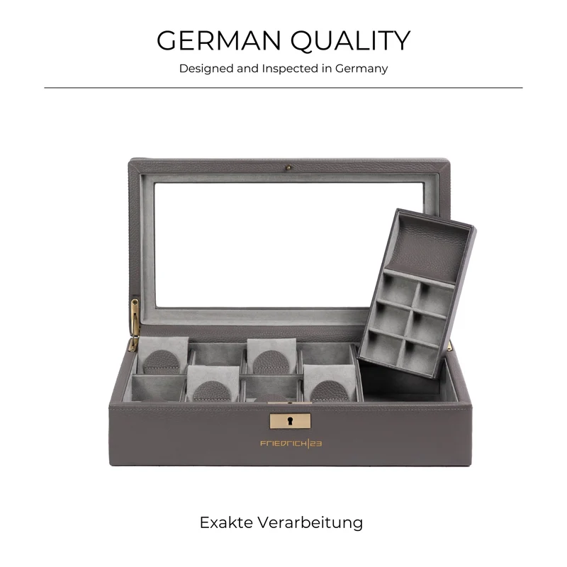 DYNASTY Uhrenbox für 8 Uhren aus Leder mit Glas