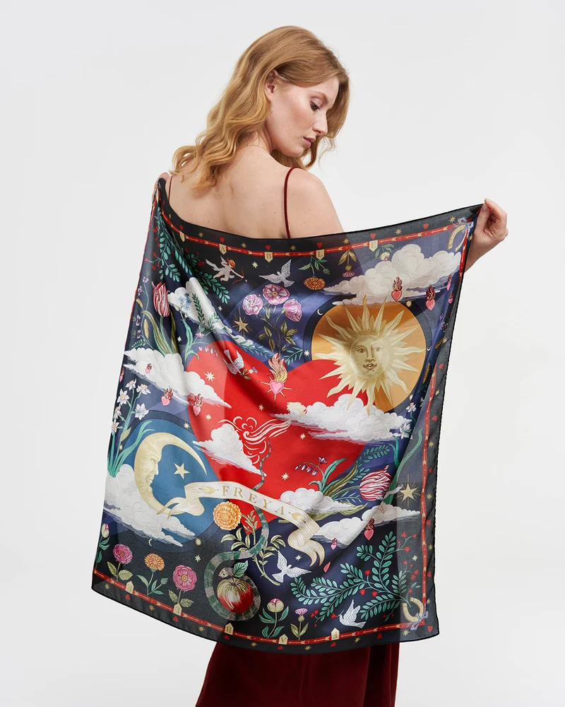 Freya's Heart Square Scarf in Navy