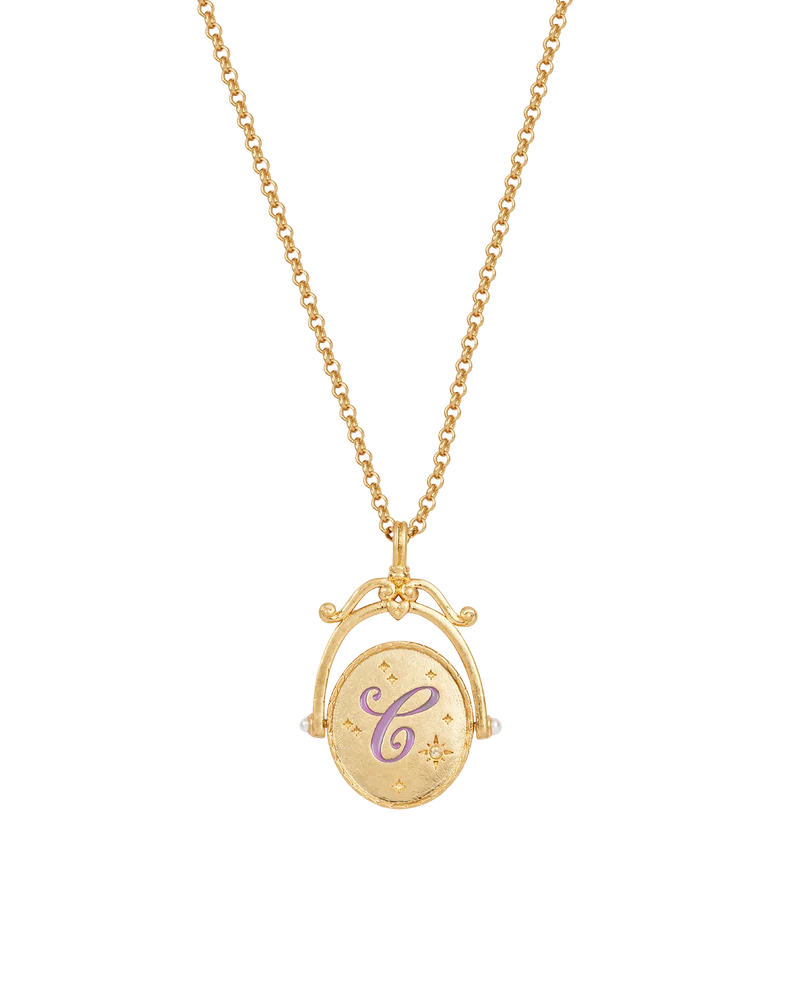 C Initial Cornflower Gold Spinner Necklace