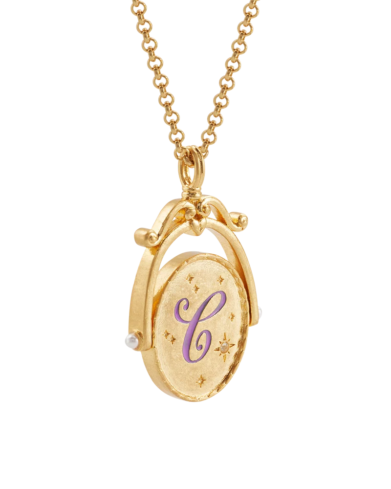 C Initial Cornflower Gold Spinner Necklace