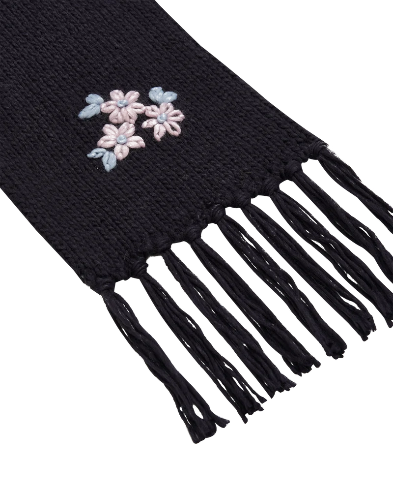 Forget-Me-Not Knitted Scarf in Navy