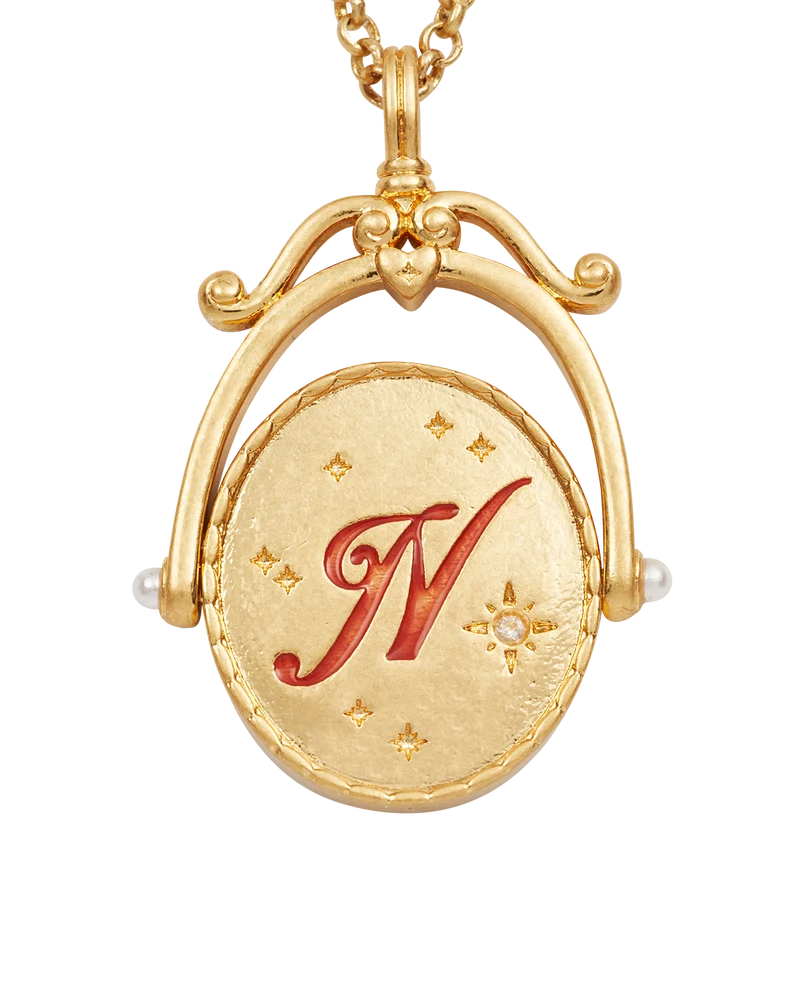 N Initial Nasturtium Gold Spinner Necklace