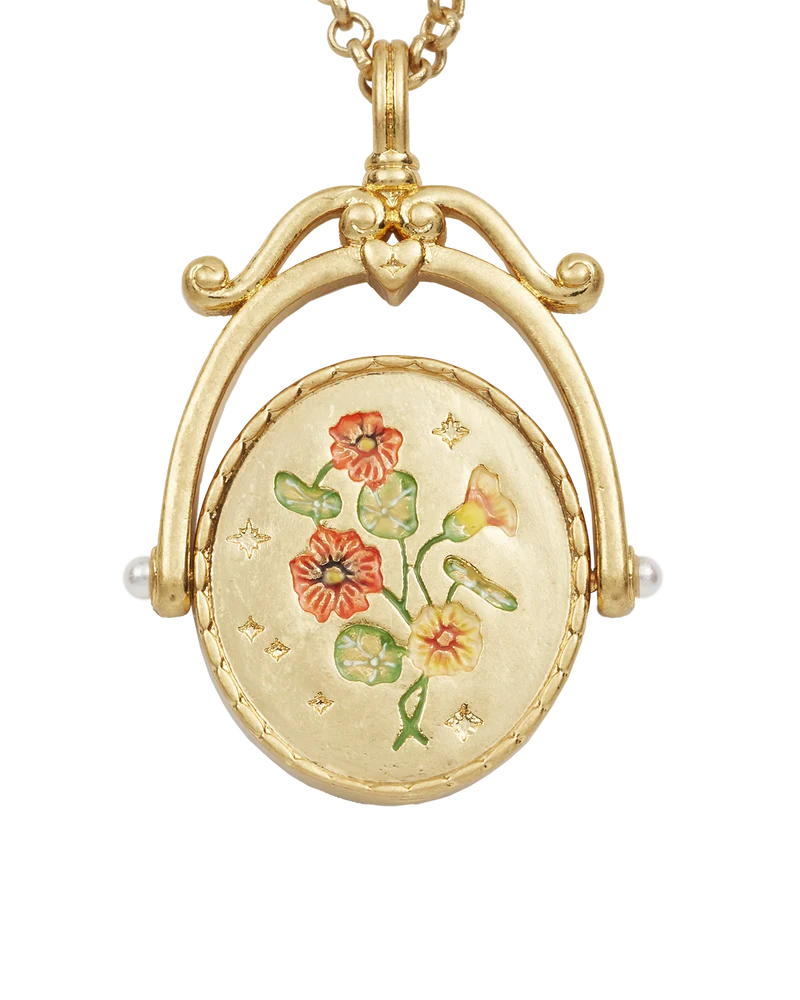 N Initial Nasturtium Gold Spinner Necklace
