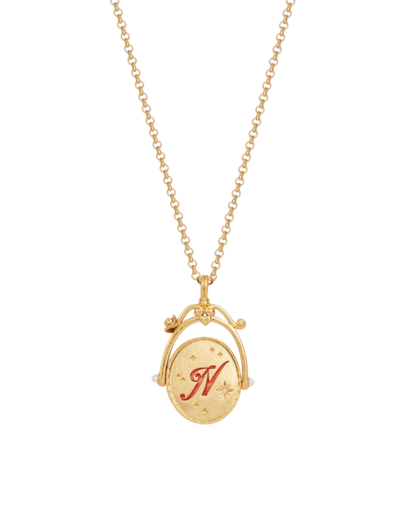 N Initial Nasturtium Gold Spinner Necklace