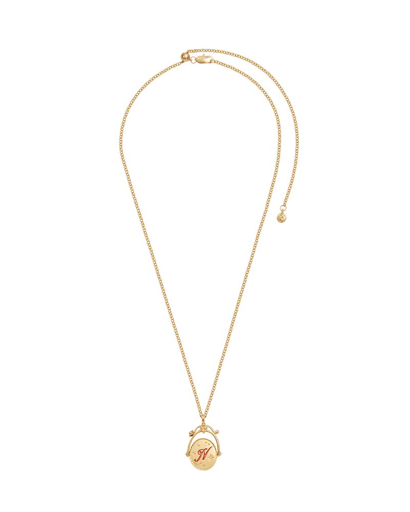 N Initial Nasturtium Gold Spinner Necklace