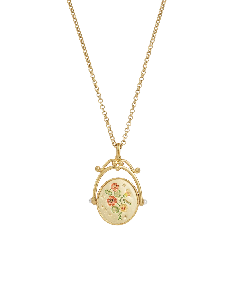 N Initial Nasturtium Gold Spinner Necklace