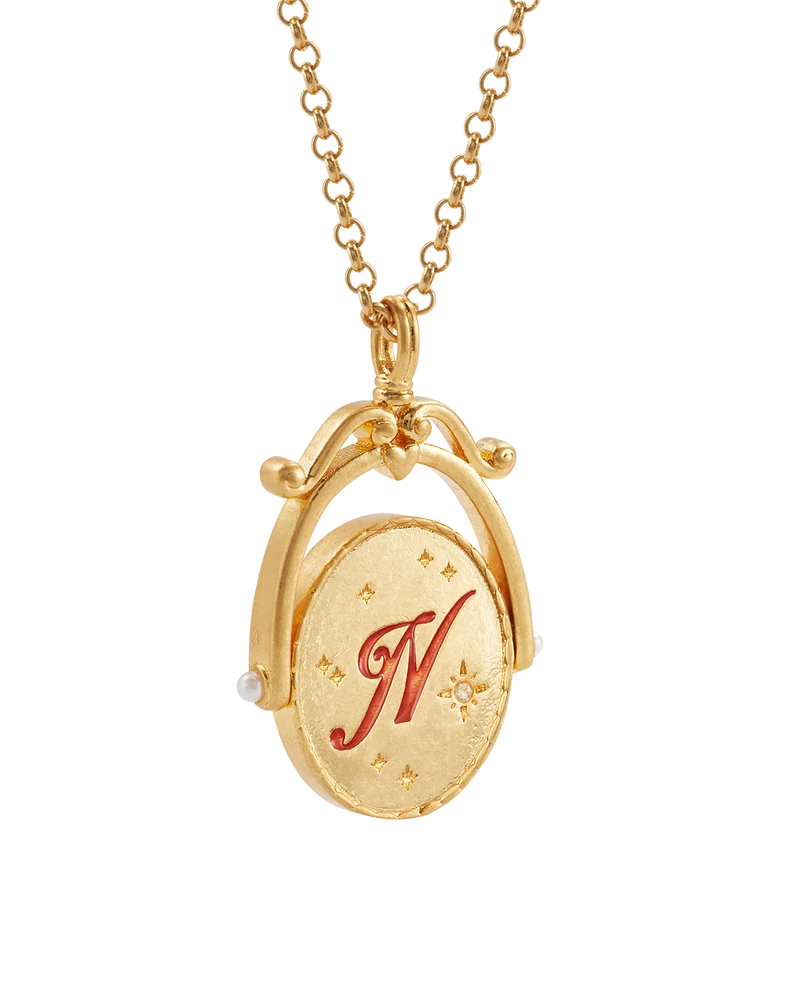 N Initial Nasturtium Gold Spinner Necklace