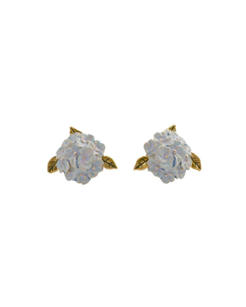 Enamel Hydrangea Gold Earrings