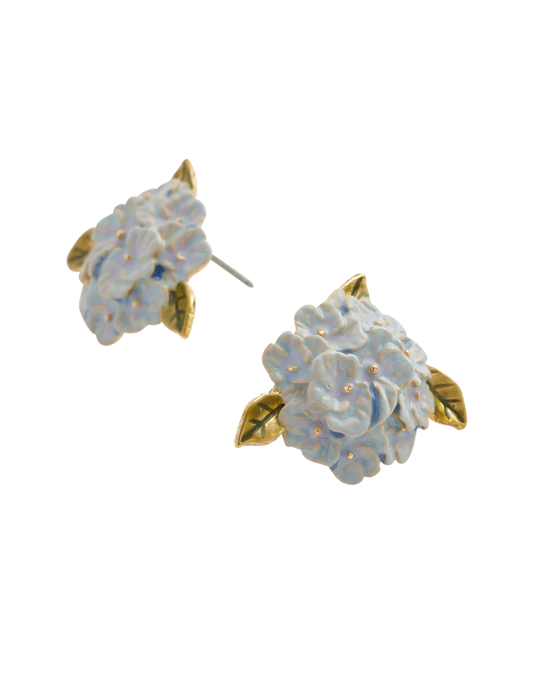Enamel Hydrangea Gold Earrings