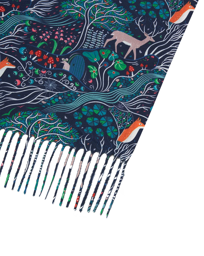Enchanted Tree Tassel Scarf in Navy