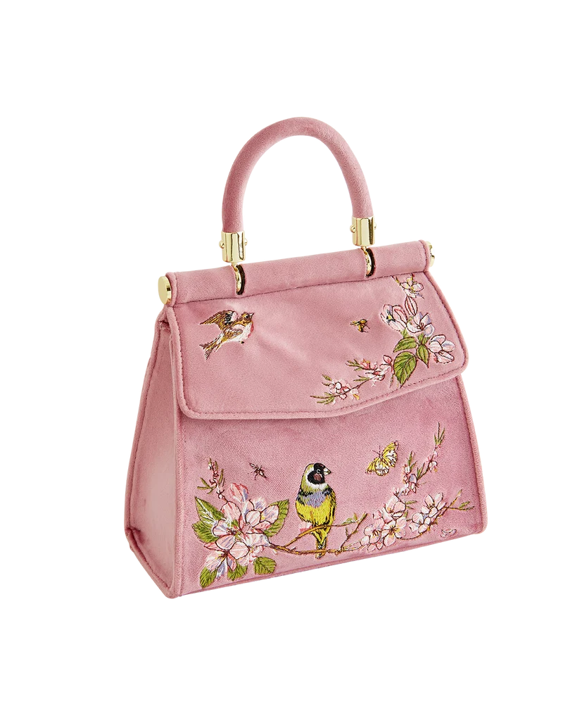 Morning Song Bird Embroidered Mini Pink Tote