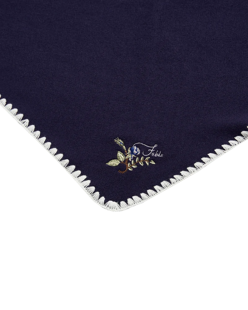Blanket-Stitch Triangle Scarf in Blue