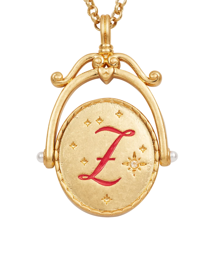 Z Initial Zigzag Clover Gold Spinner Necklace