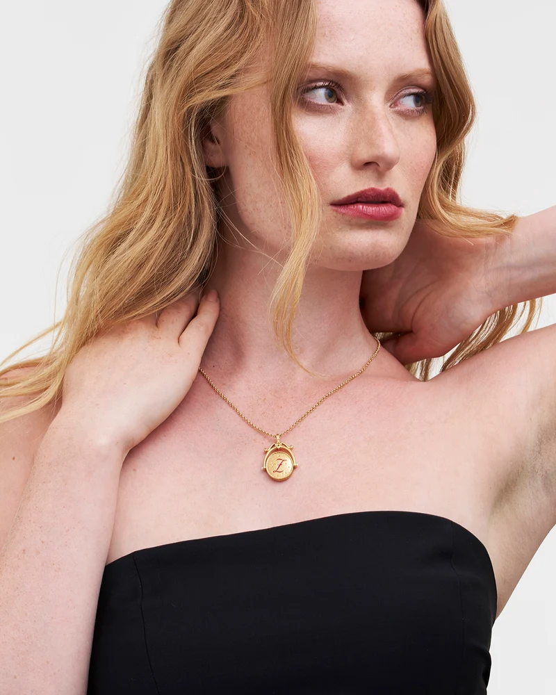Z Initial Zigzag Clover Gold Spinner Necklace