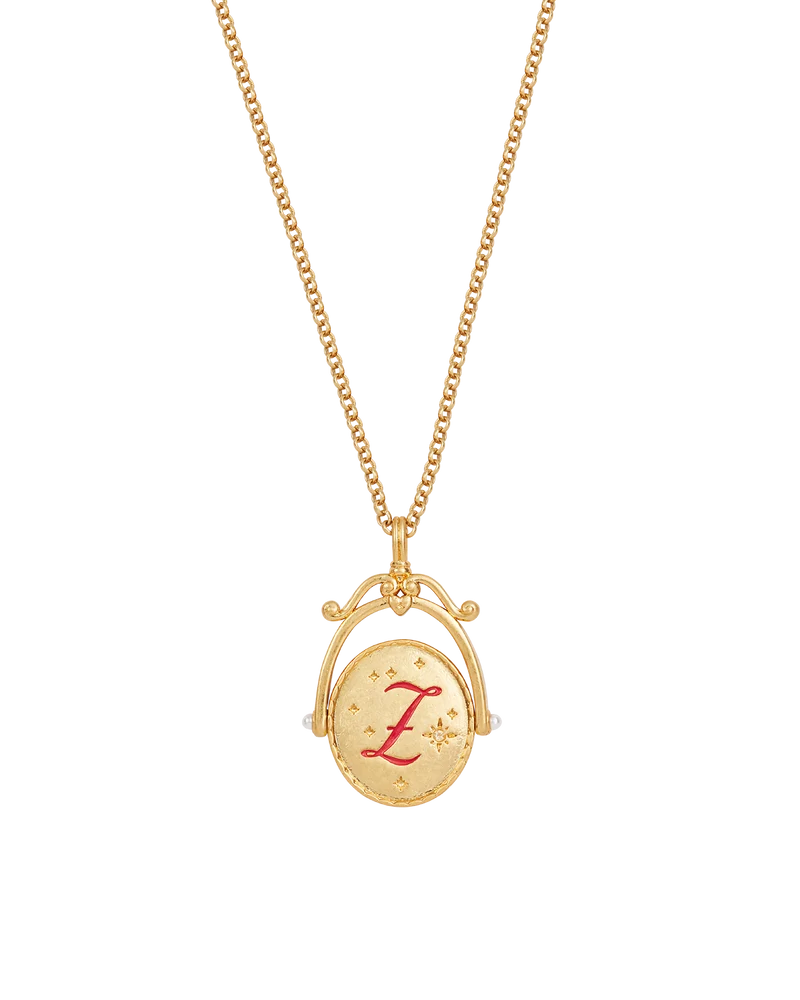 Z Initial Zigzag Clover Gold Spinner Necklace