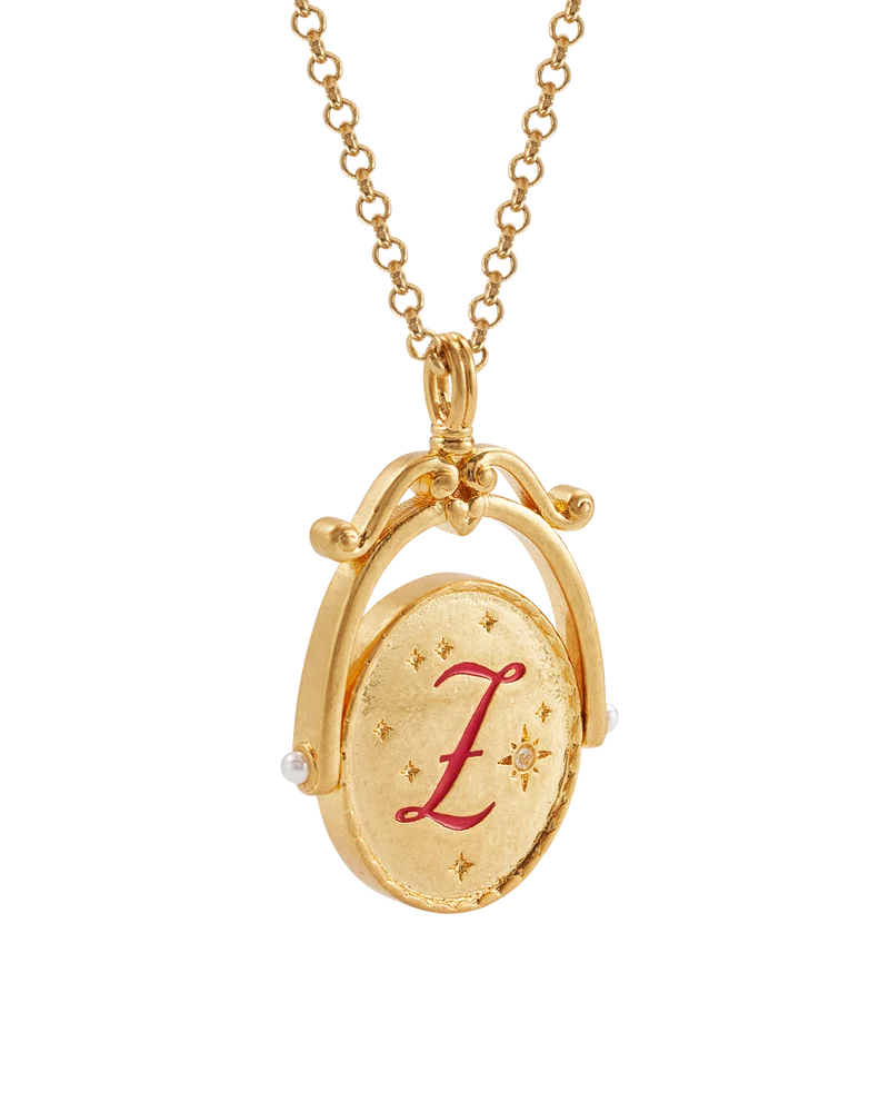 Z Initial Zigzag Clover Gold Spinner Necklace