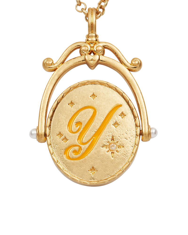 Y Initial Yarrow Gold Spinner Necklace