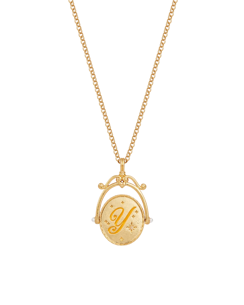 Y Initial Yarrow Gold Spinner Necklace