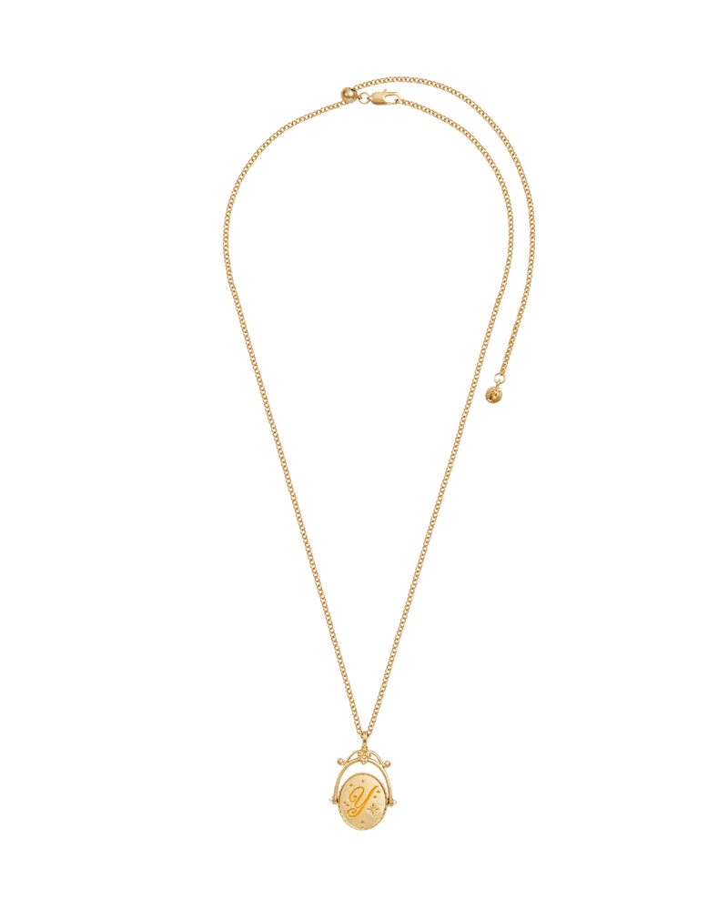 Y Initial Yarrow Gold Spinner Necklace