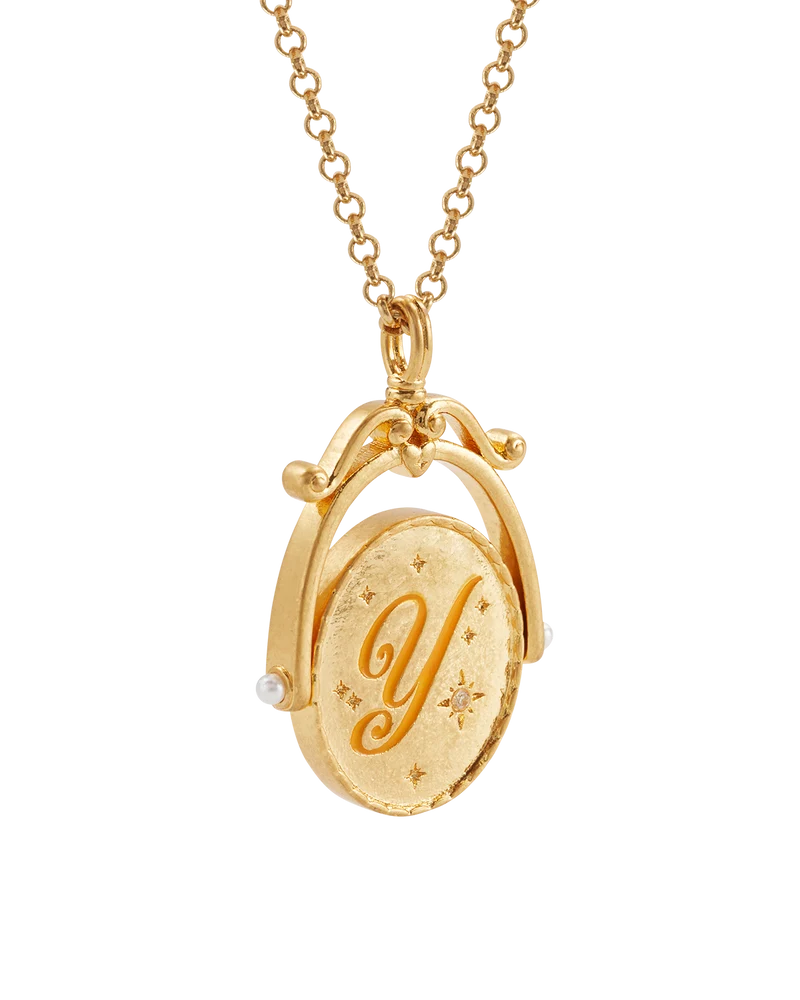 Y Initial Yarrow Gold Spinner Necklace