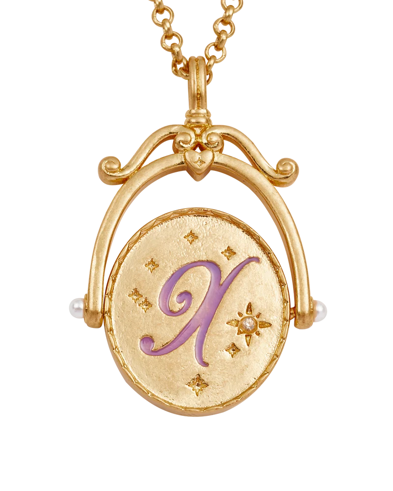 X Initial Xeranthemum Gold Spinner Necklace