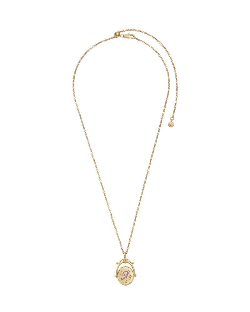 X Initial Xeranthemum Gold Spinner Necklace