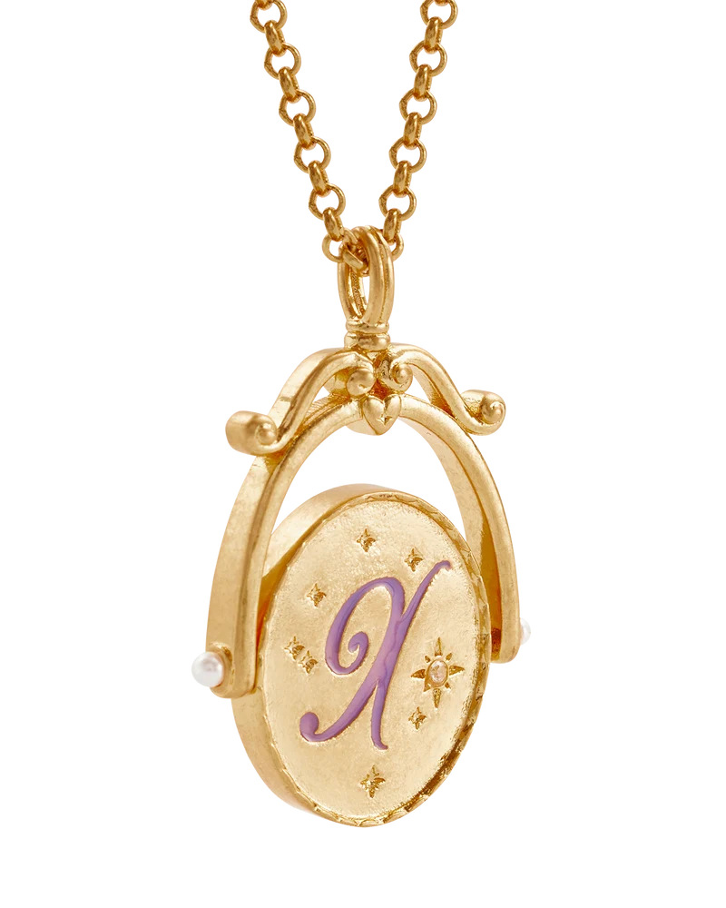 X Initial Xeranthemum Gold Spinner Necklace
