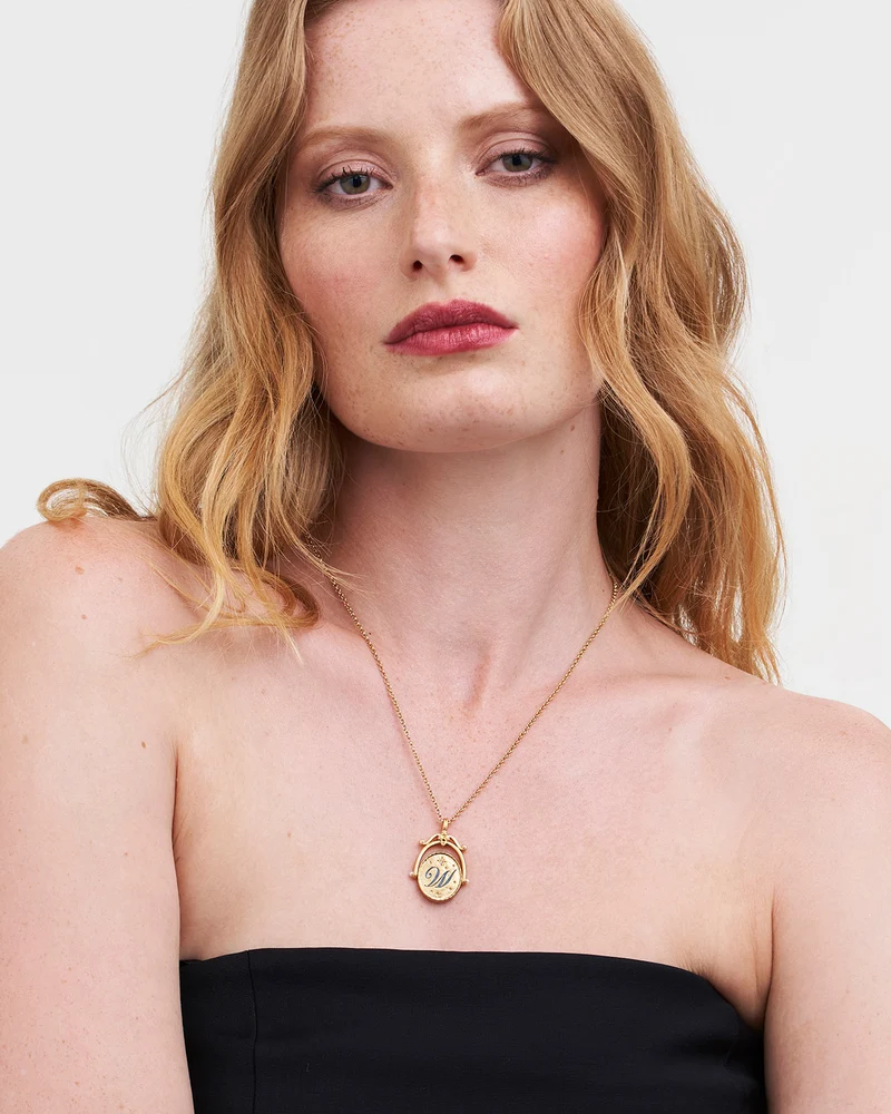 W Initial Water Lily Gold Spinner Necklace