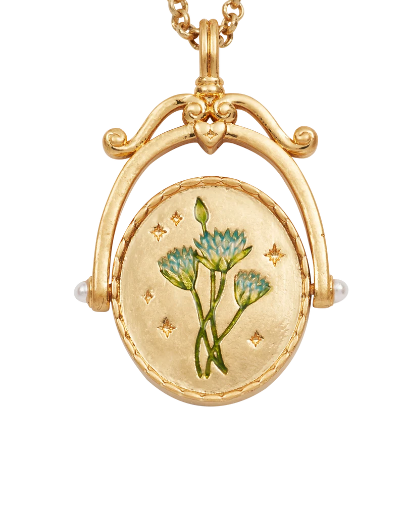 W Initial Water Lily Gold Spinner Necklace