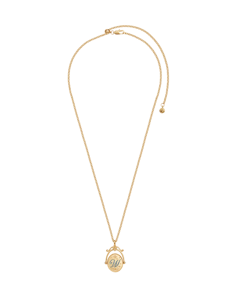W Initial Water Lily Gold Spinner Necklace