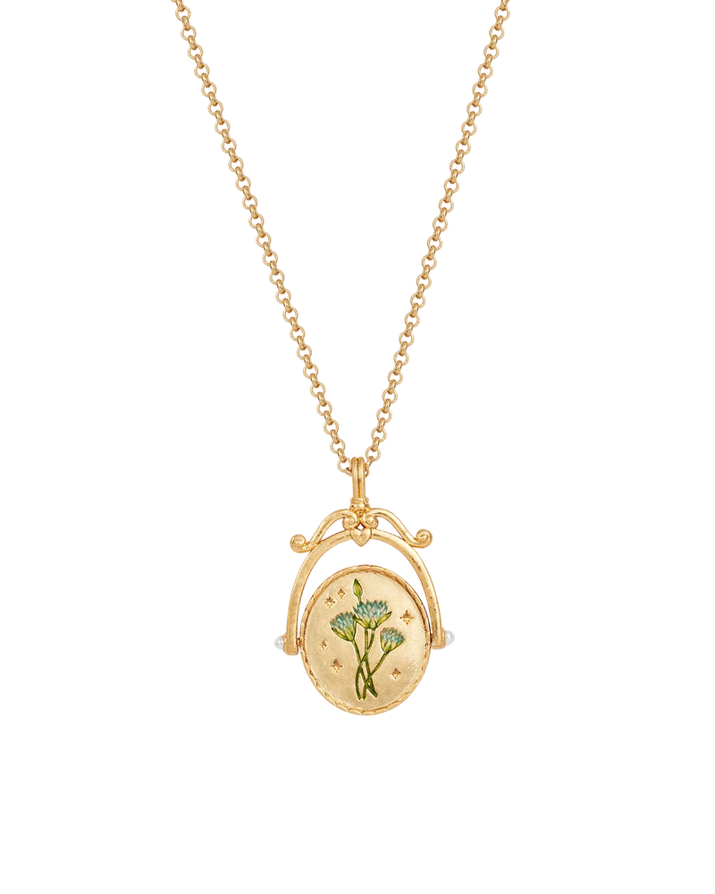 W Initial Water Lily Gold Spinner Necklace