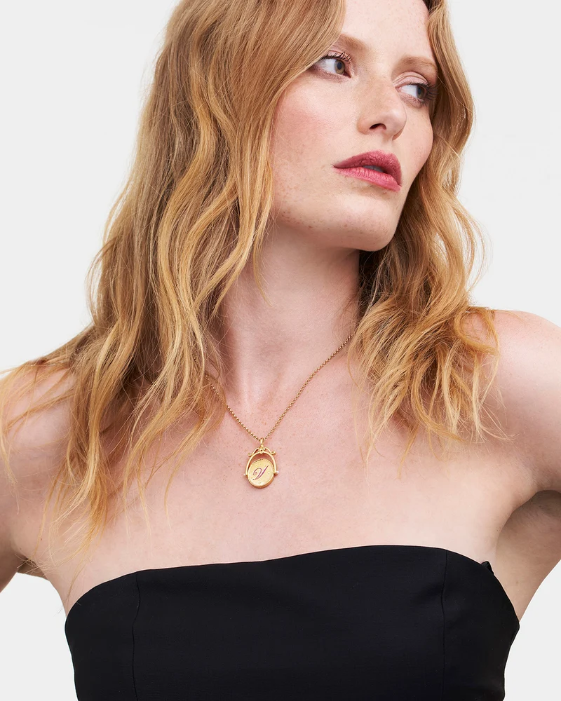 V Initial Violet Gold Spinner Necklace