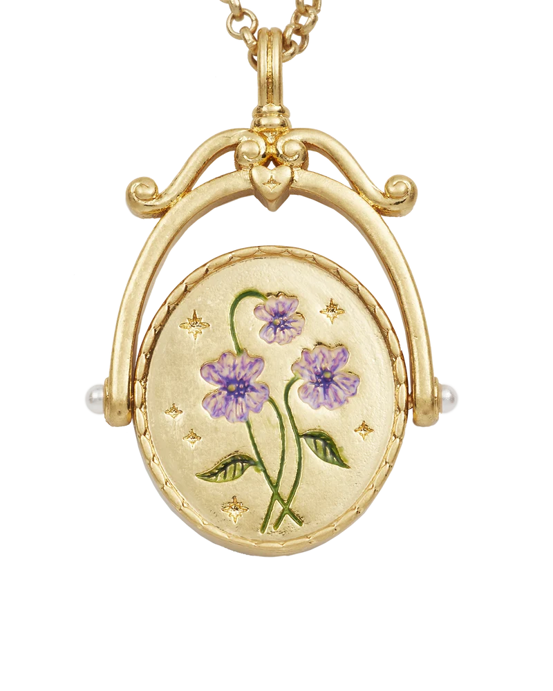 V Initial Violet Gold Spinner Necklace