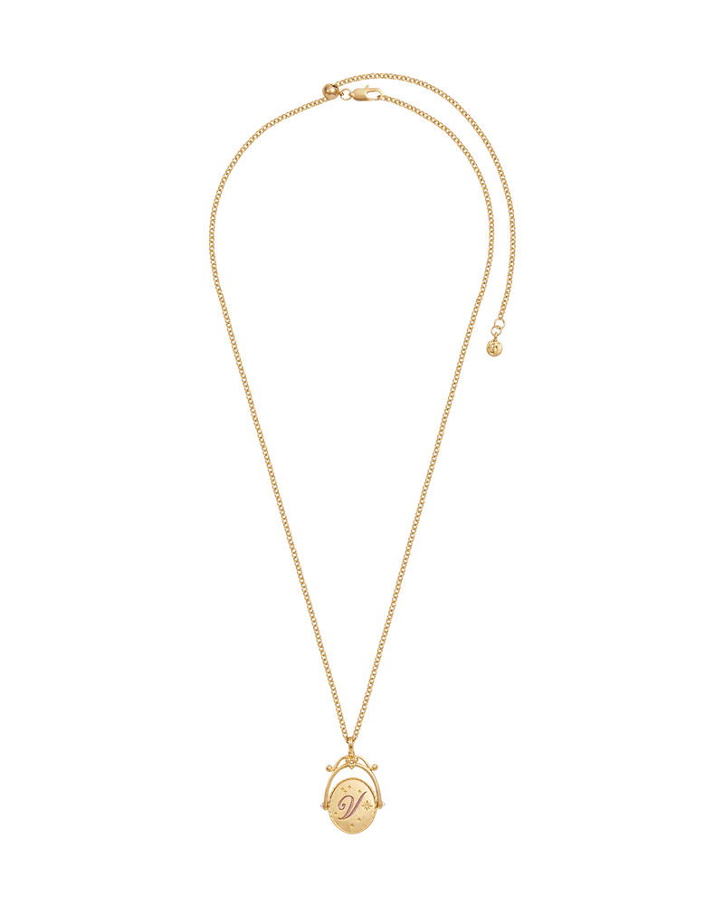 V Initial Violet Gold Spinner Necklace