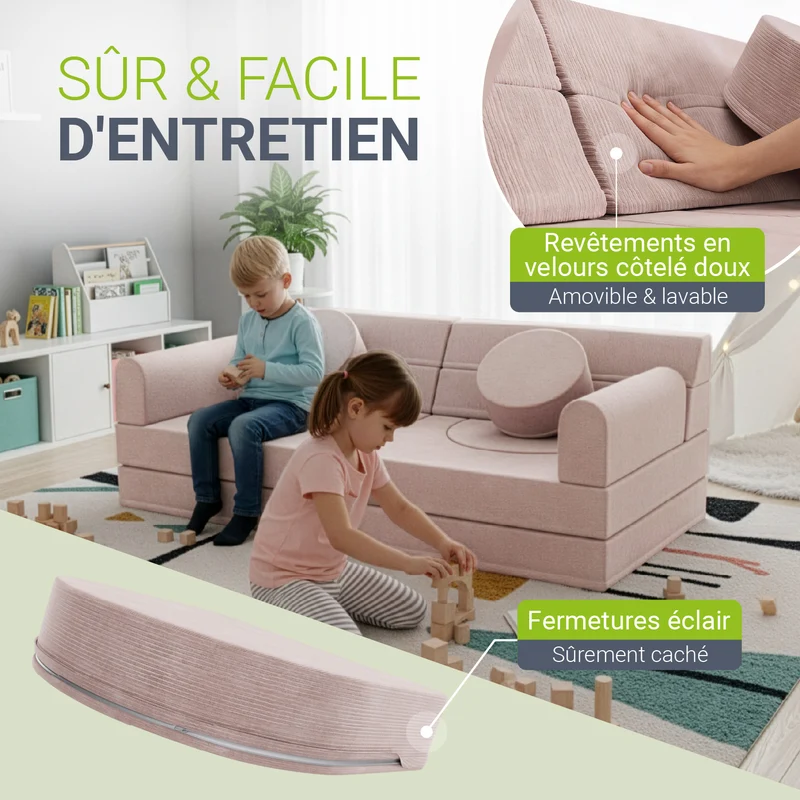 Kindersofa Kayo mit Cord Bezug & Kissen