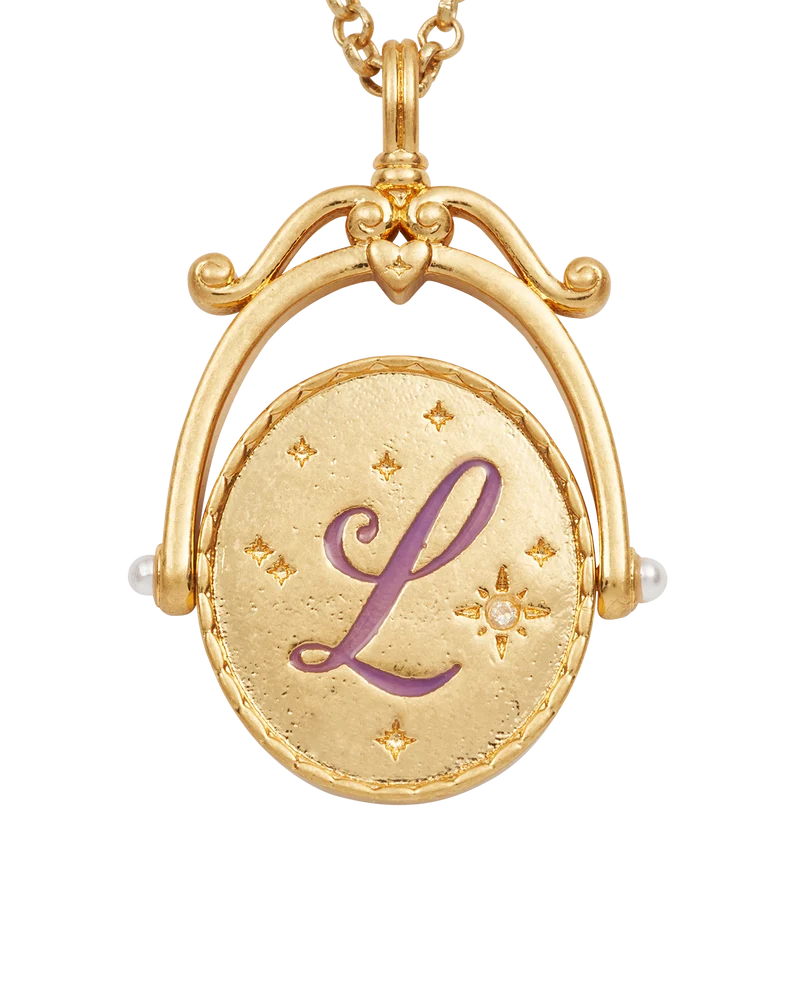 L Initial Lavender Gold Spinner Necklace