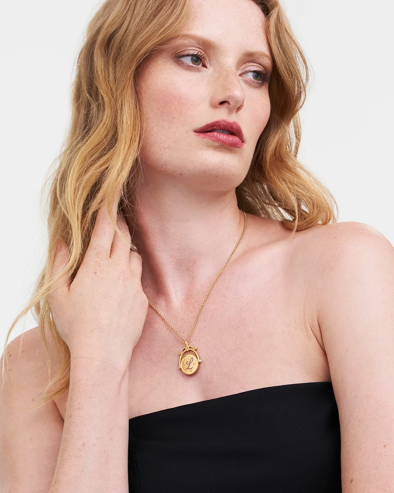 L Initial Lavender Gold Spinner Necklace