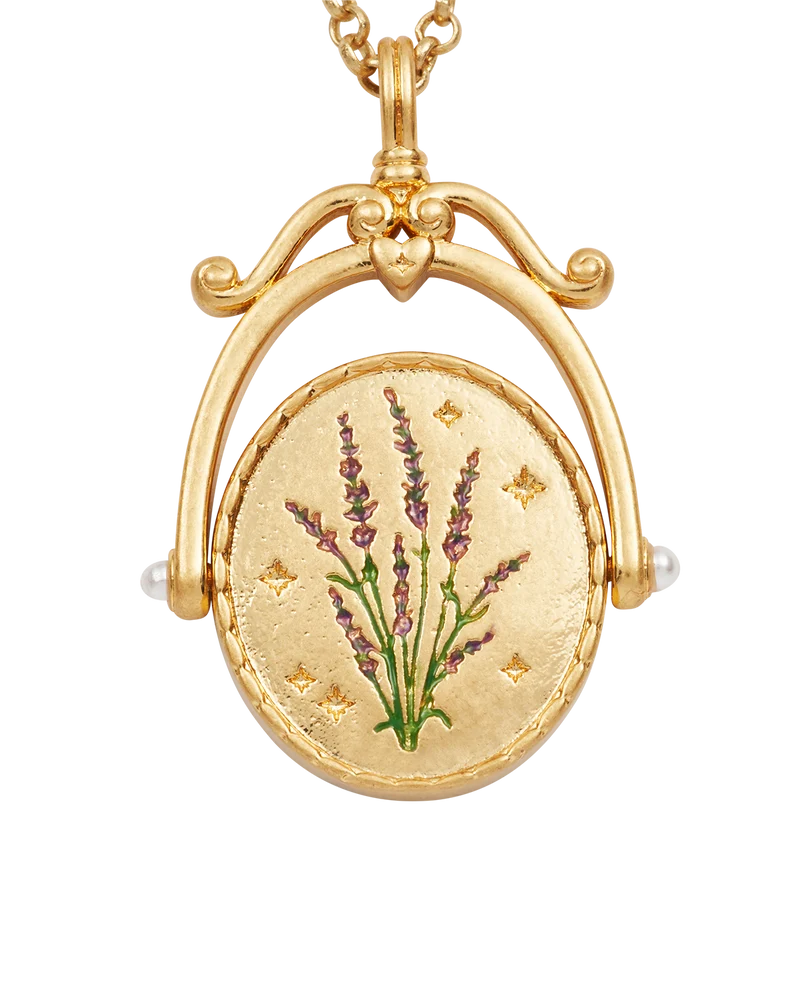 L Initial Lavender Gold Spinner Necklace
