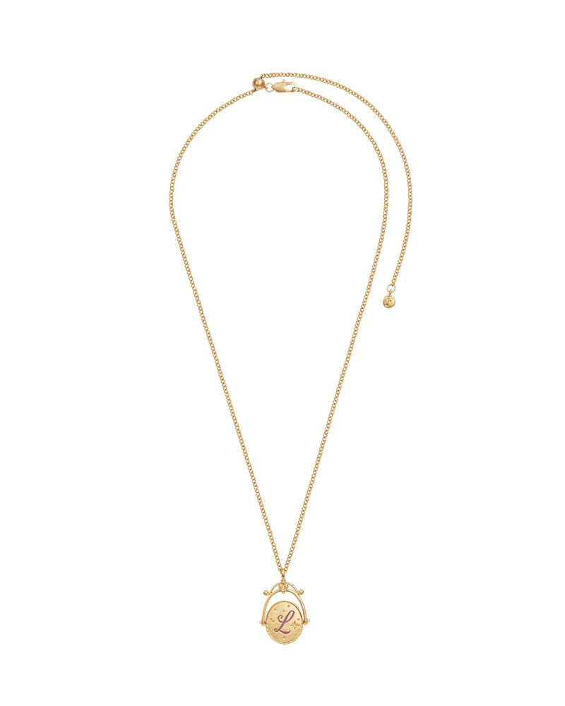 L Initial Lavender Gold Spinner Necklace