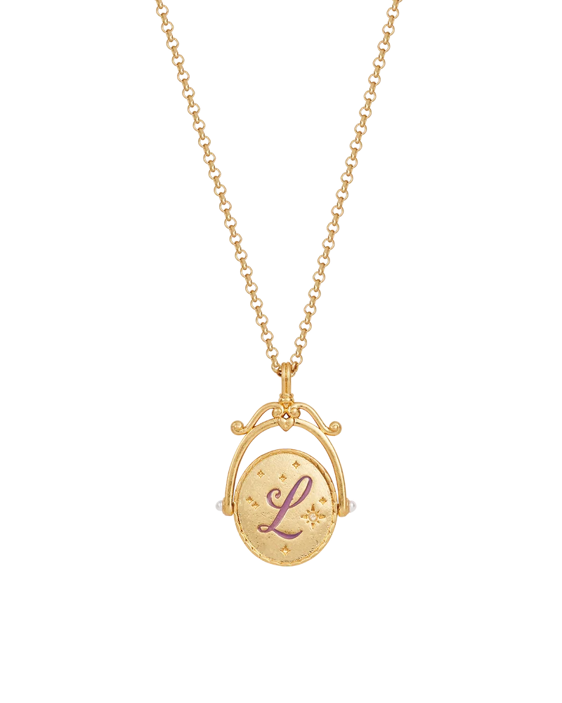 L Initial Lavender Gold Spinner Necklace