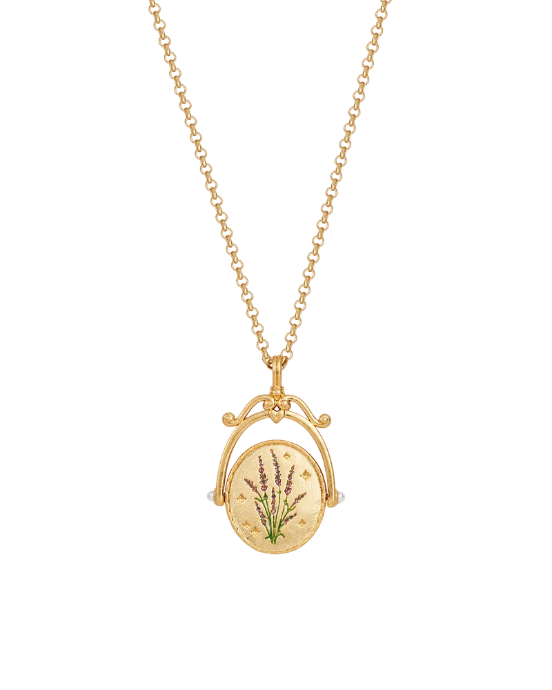 L Initial Lavender Gold Spinner Necklace